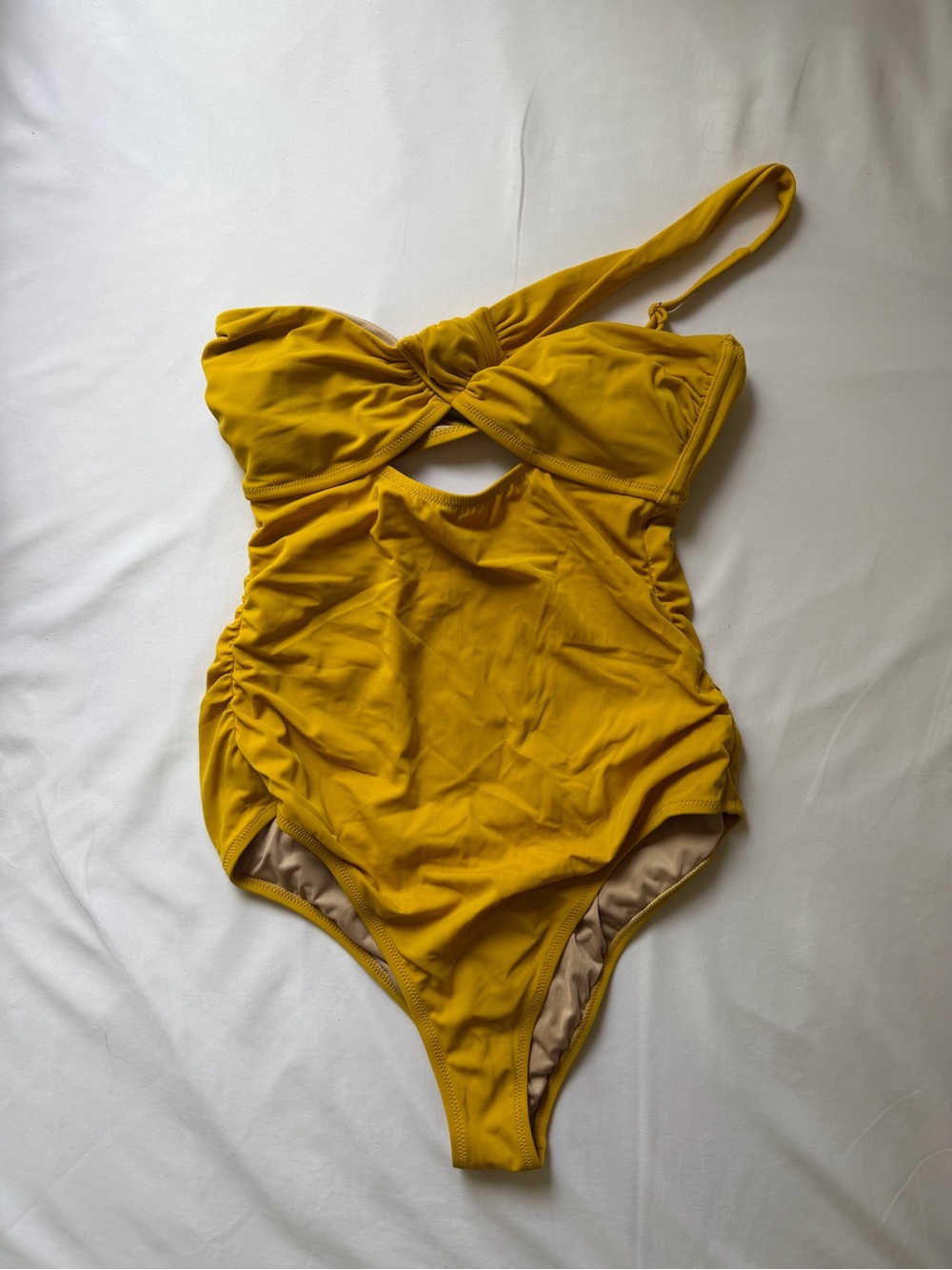 Shade & Shore Mustard Yellow Twist Front One-Piece Swimsuit